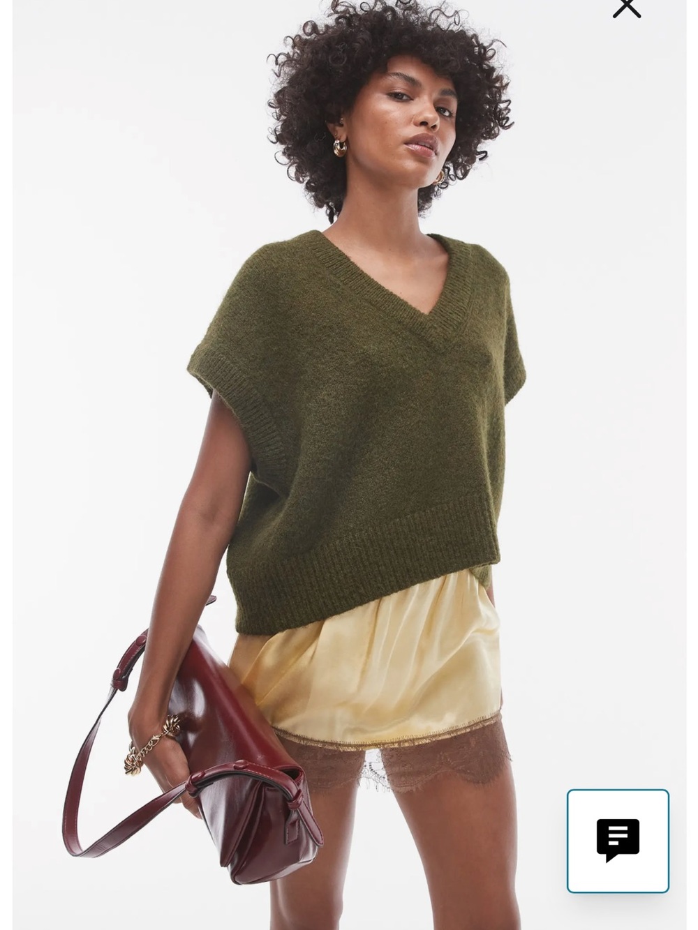 Topshop Olive Green V-Neck Knit Vest